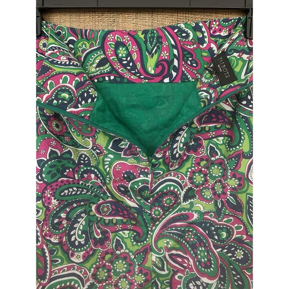 Talbot's Sz 8P Work Pencil Skirt Paisley Floral Green Career Casual Cotton - Picture 4 of 7